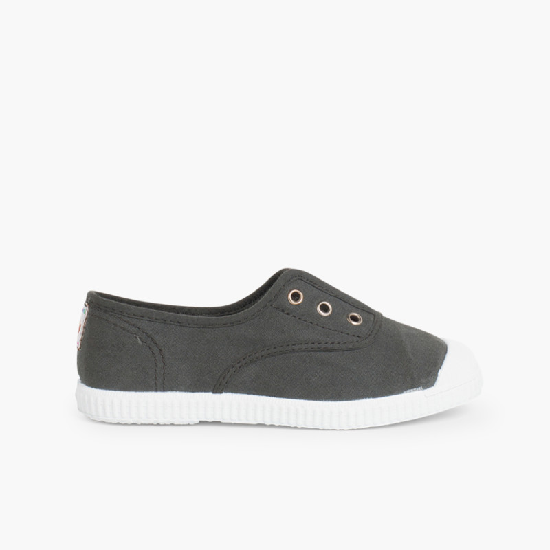 Rubber Toe Cap Canvas Trainers Without Laces Anthracite