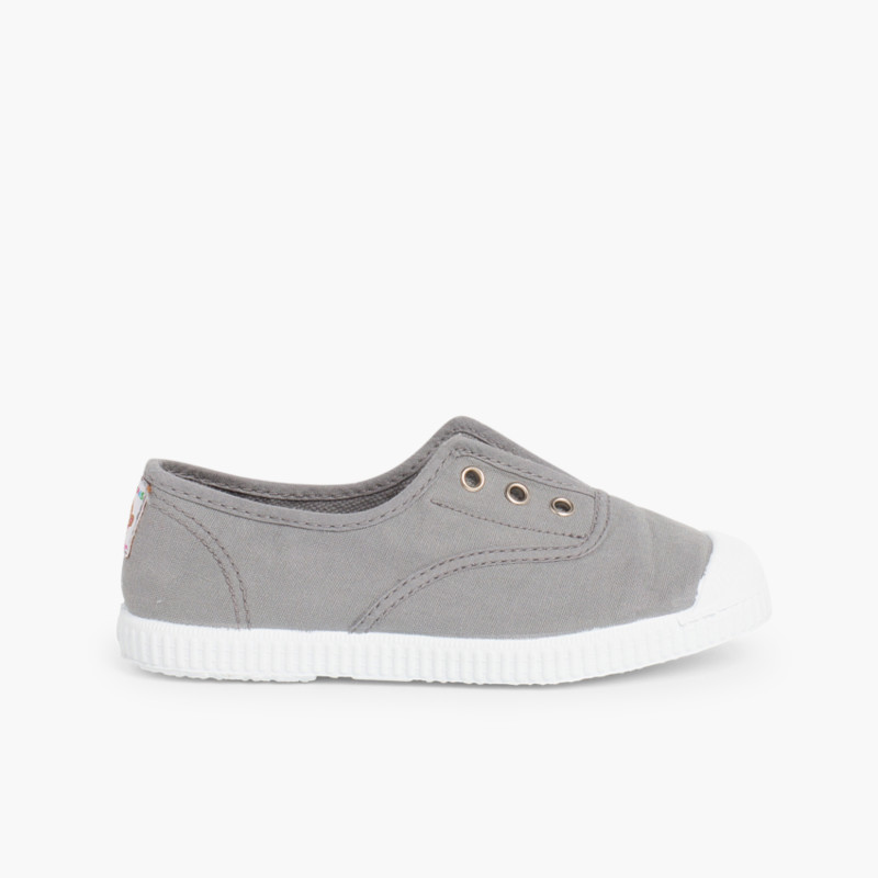 Rubber Toe Cap Canvas Trainers Without Laces Grey