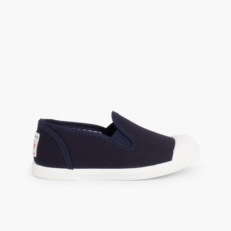 Slip On Canvas Plimsolls with Elastic  Navy Blue