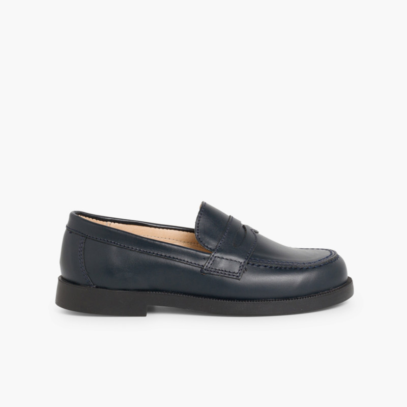 School Moccasins Navy Blue