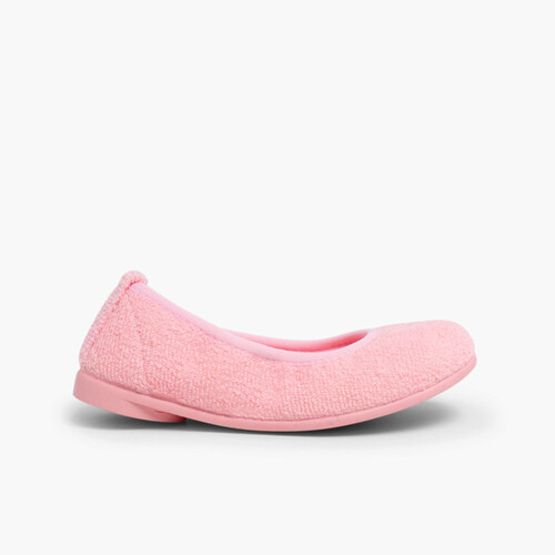 Girls Ballerina Bouclé Towelling House Slippers Pink