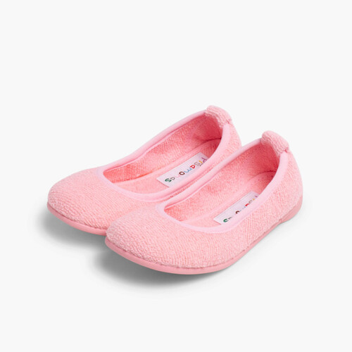 Girls Ballerina Bouclé Towelling House Slippers Pink