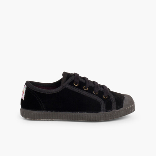 Velvet Lace-up Trainers  Black