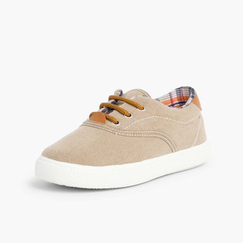 Contrast Lace-Up Canvas Sneakers Sand