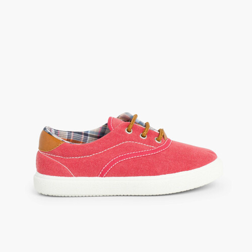 Contrast Lace-Up Canvas Sneakers Red