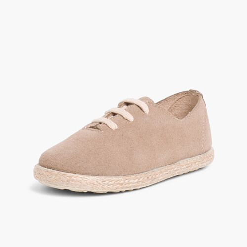 Kids Lace-Up Suede and Jute Trainers Sand