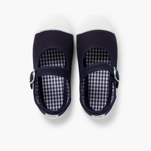 Girls Buckle Up Rubber Toe Cap Canvas Mary Janes Navy Blue