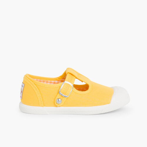 Boys T-Bar Canvas Shoes Rubber Toe Yellow