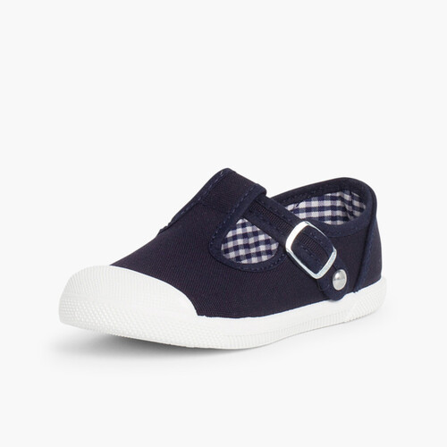 Boys T-Bar Canvas Shoes Rubber Toe Navy Blue