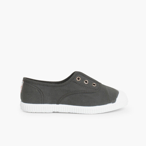 Rubber Toe Cap Canvas Trainers Without Laces Anthracite