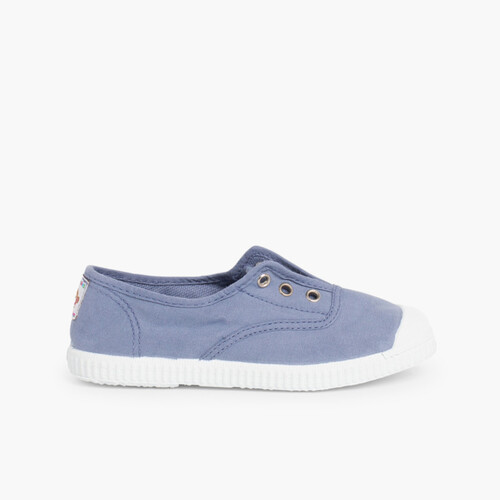 Rubber Toe Cap Canvas Trainers Without Laces Blue
