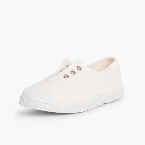 Rubber Toe Cap Canvas Trainers Without Laces White