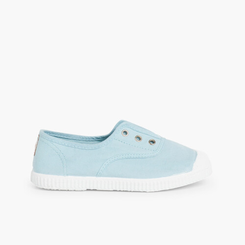 Rubber Toe Cap Canvas Trainers Without Laces Sky Blue