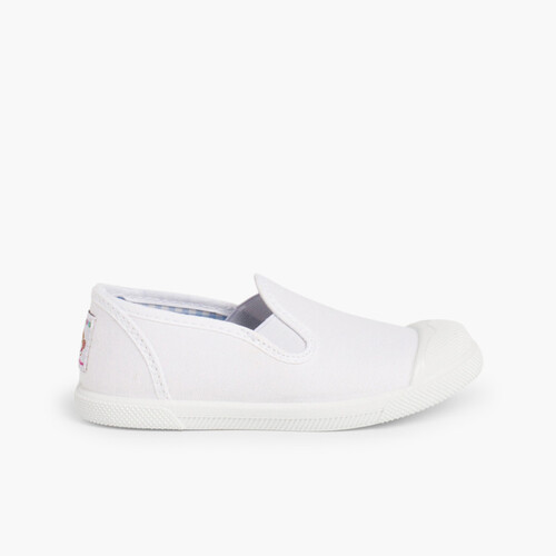 Slip On Canvas Plimsolls with Elastic  White