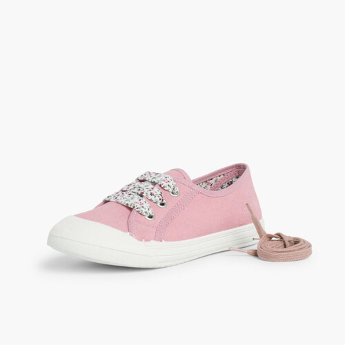 Lace-Up Rubber Toe Cap Canvas Trainers Pink