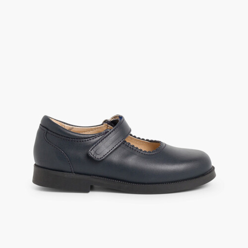 Girls Riptape Mary Jane School Shoes Navy Blue