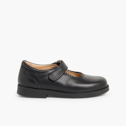 Girls Riptape Mary Jane School Shoes Black