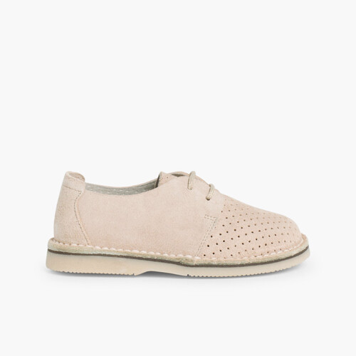 Suede Bluchers With Punch Hole Detail  Beige