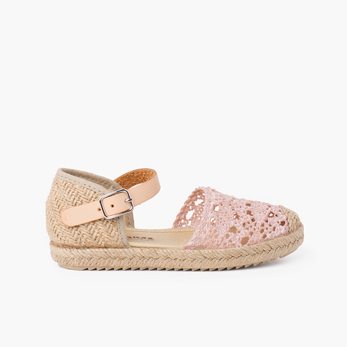 Girls macramé espadrille sandal with buckle Pink
