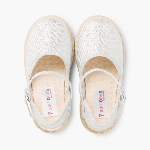 Girls Glitter Buckle Up Espadrille Wedge Silver