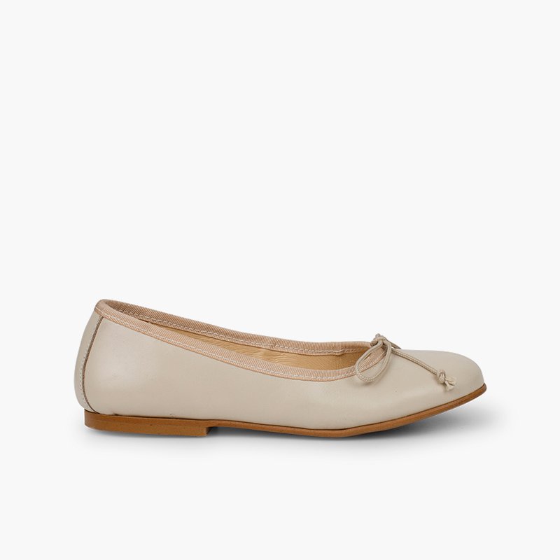 Girls Leather Ceremonial Ballerinas Beige