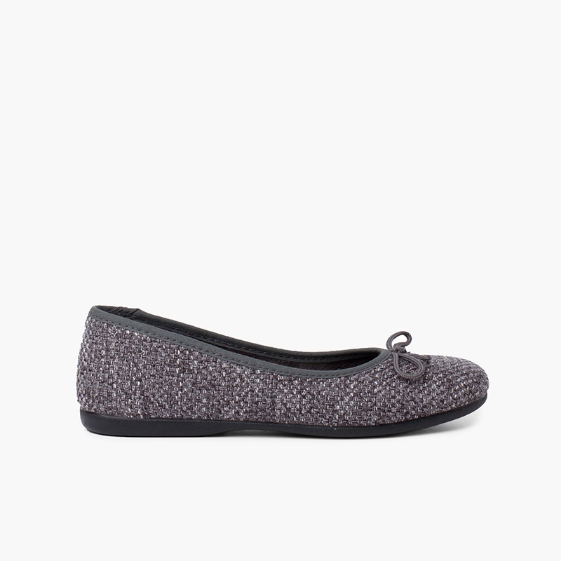 Tweed Girl Ballerinas with Bow Grey