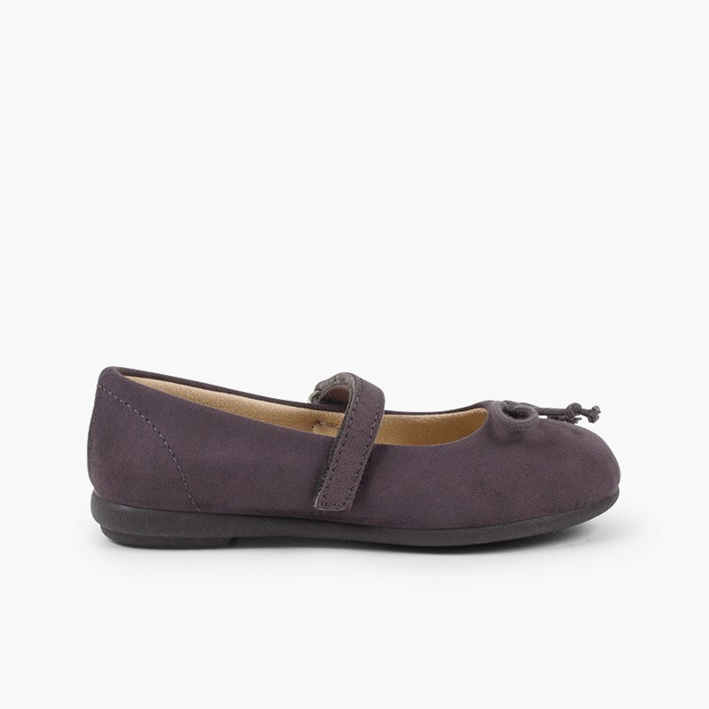 Ballet Flats with loop fasteners and Mary Jane-Style Bow  Grey