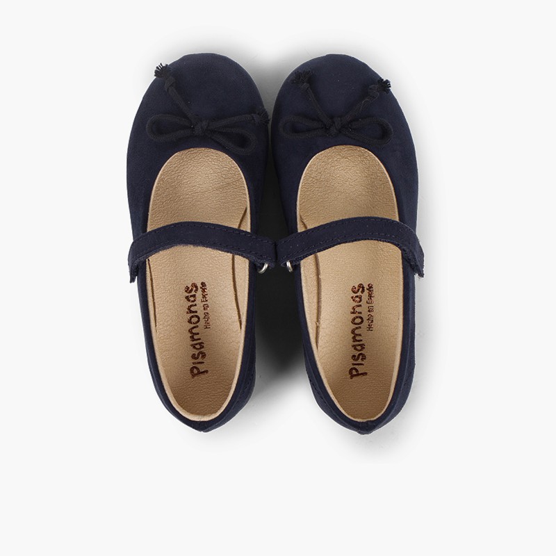 Ballet Flats with loop fasteners and Mary Jane-Style Bow  Navy Blue