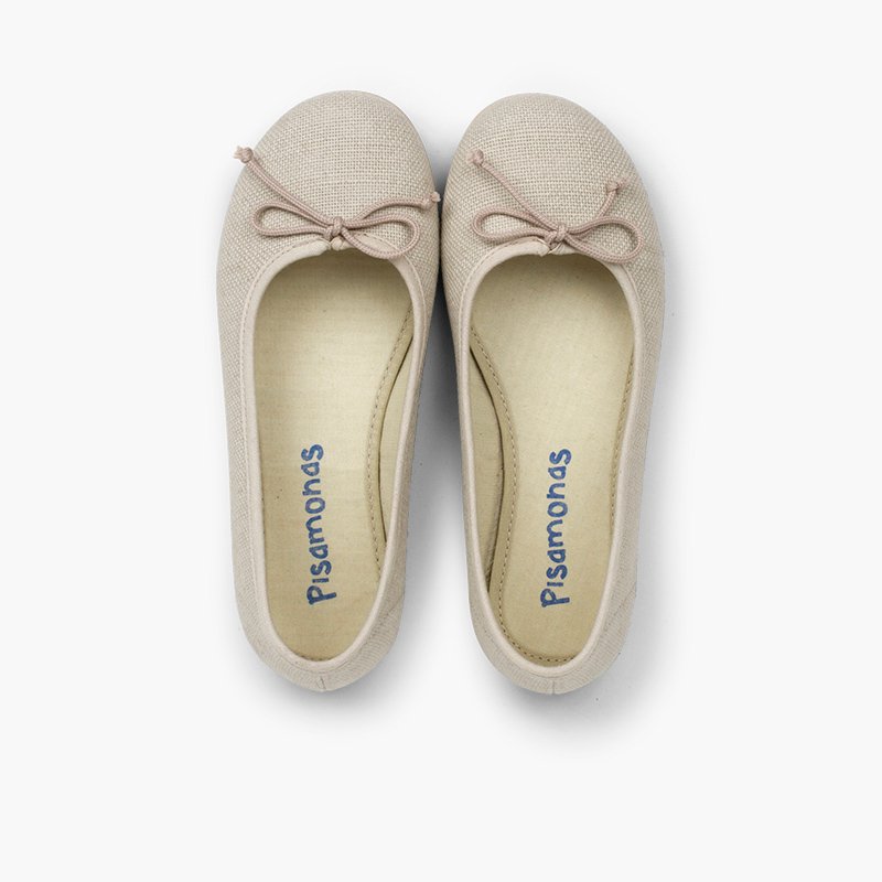Linen Communion Ballet Flats for Girls Off-White