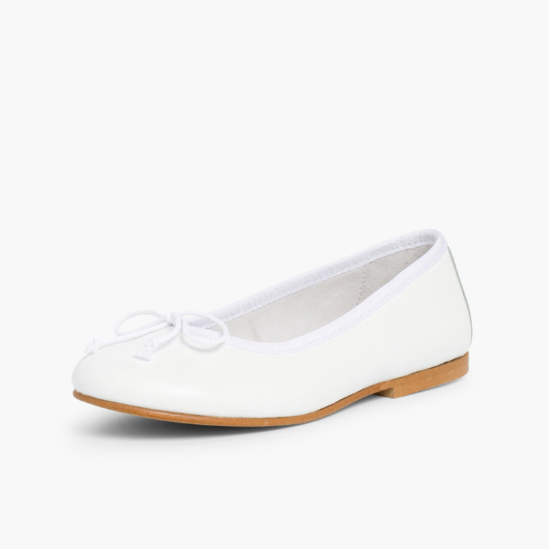Girls Leather Ceremonial Ballerinas White