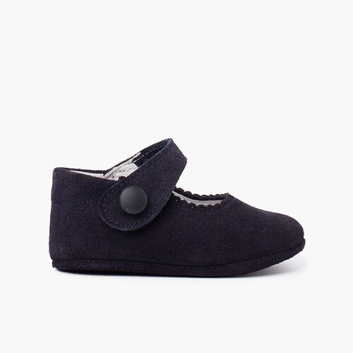 Baby Suede loop fasteners Mary Janes  Navy Blue