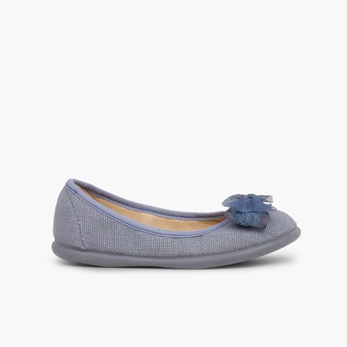 Canvas Ballerinas with Tulle Bow Blue