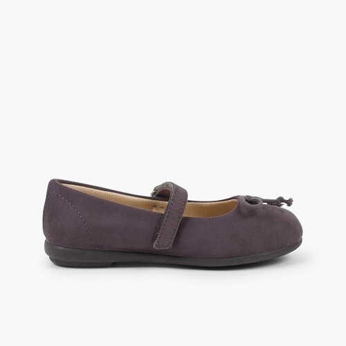 Ballet Flats with loop fasteners and Mary Jane-Style Bow  Grey