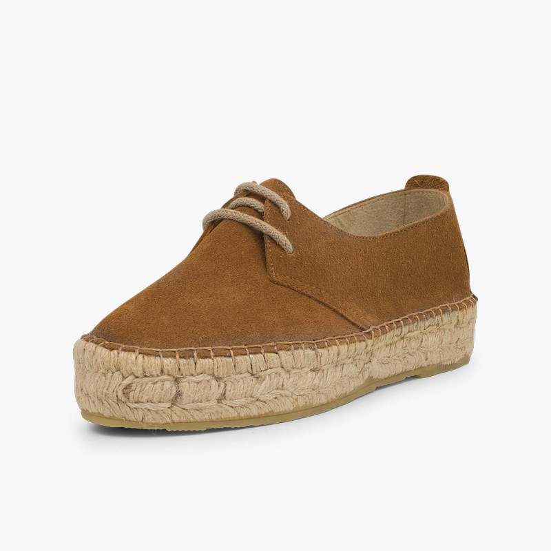 Bluchers with Jute Platform for Women and Girls Camel