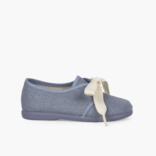 Boys' Linen Bluchers with Ecru Laces Blue
