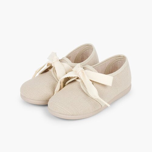 Boys' Linen Bluchers with Ecru Laces Off-White