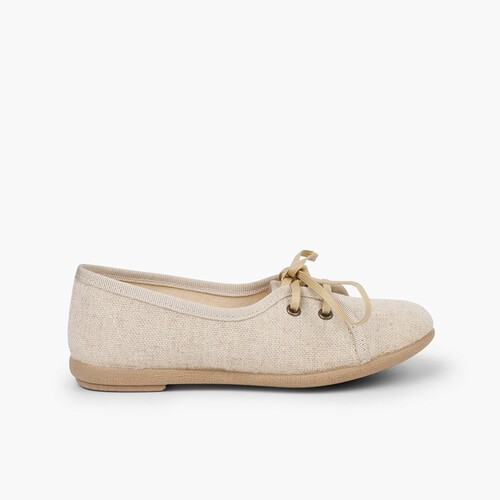 Court-Style Girls Linen Bluchers  Beige