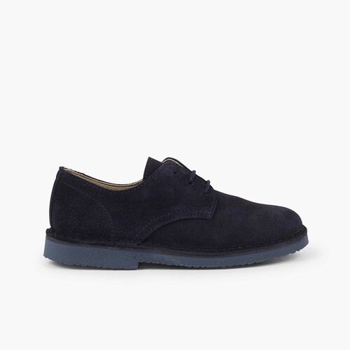Plain suede bluchers boy's formal shoes Navy Blue