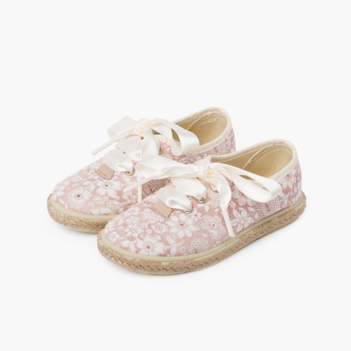 Flowers and Jute Blucher with Satin Laces Blush pink