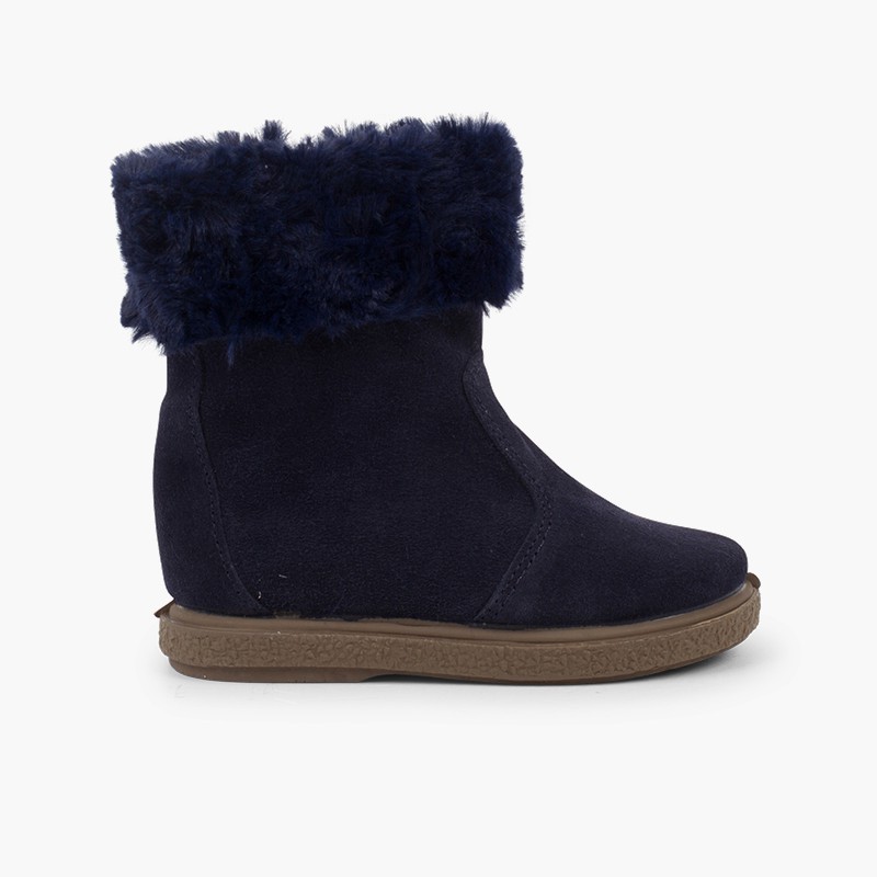 Faux fur collar boots Navy Blue