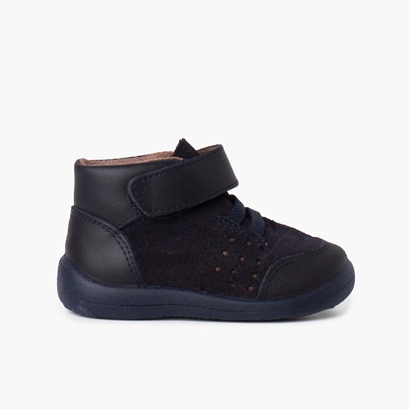 Reinforced leather toe and heel booties with riptape Navy Blue