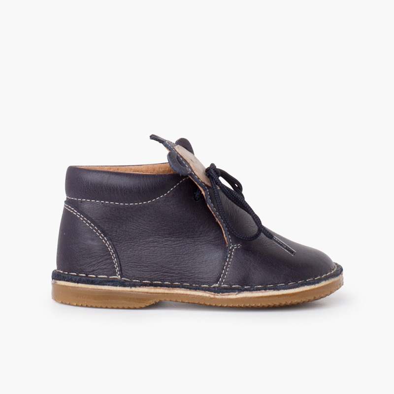 Leather boot laces monkey face Navy Blue