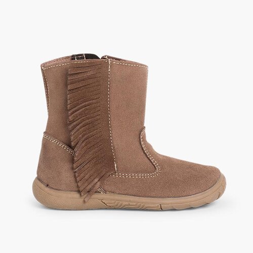 Girls Suede Fringe Boots Taupe