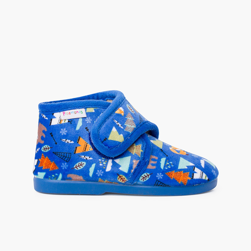 Printed slip-on closure house boots Forest Blue