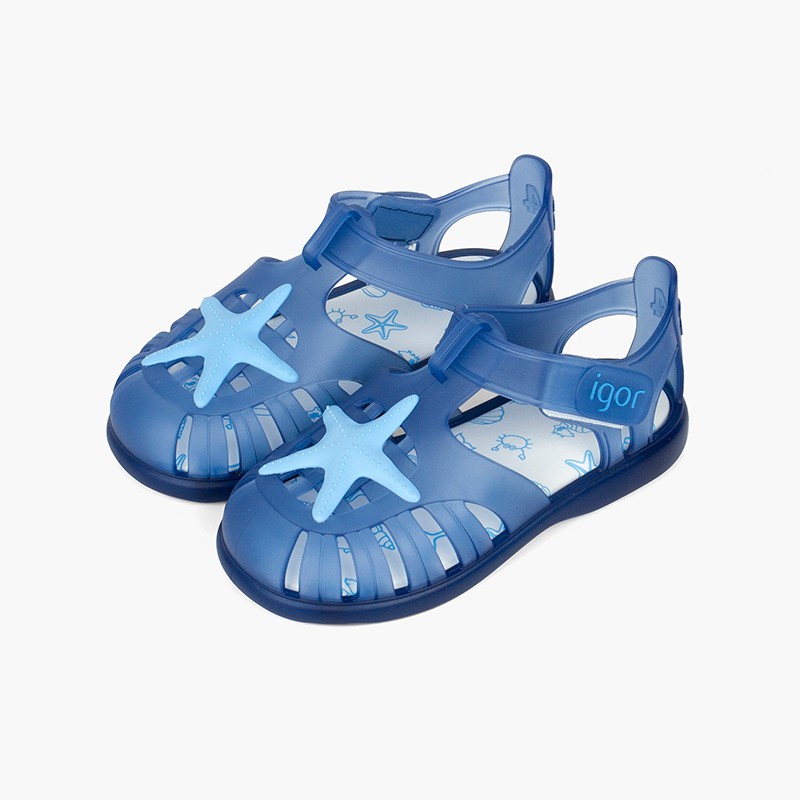 Jelly shoes with loop fasteners and a starfish Navy Blue