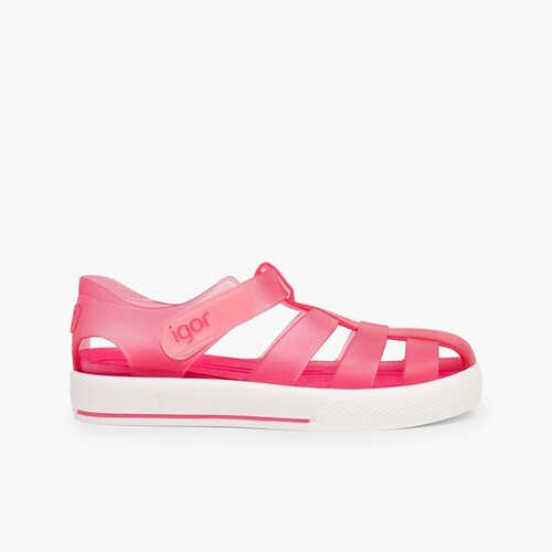 Jelly shoes with loop fasteners strap Star Fuchsia