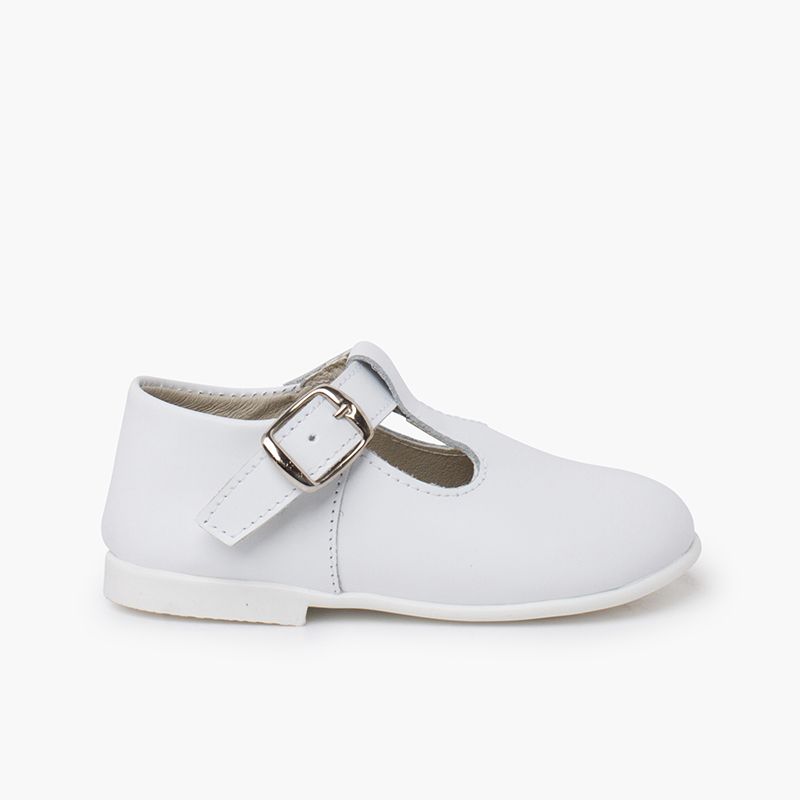 Leather Buckle Up T-Bar Shoes