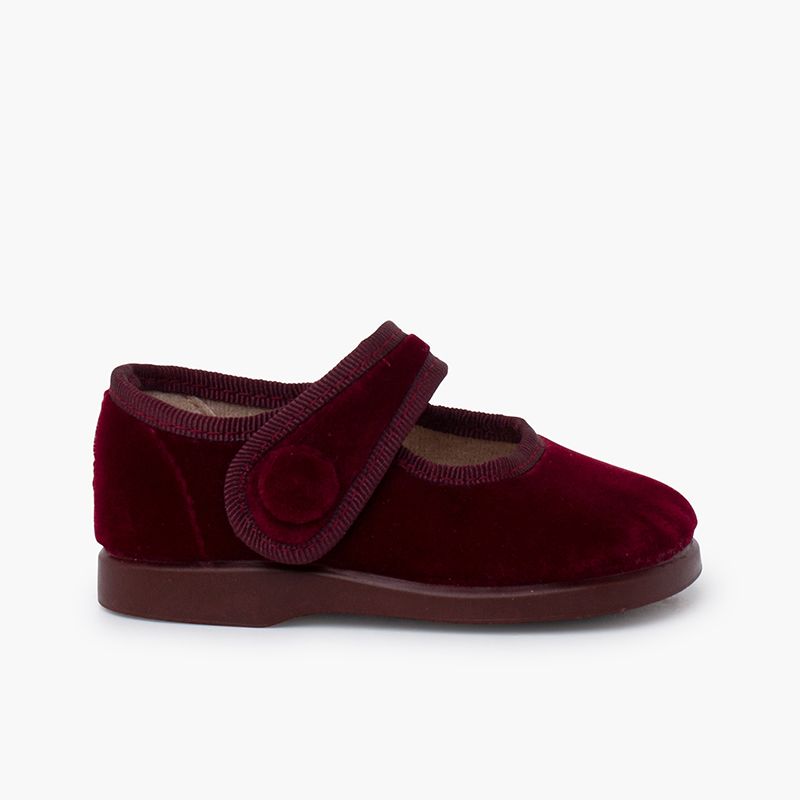 Girls Velvet Mary Janes with loop fasteners Button 