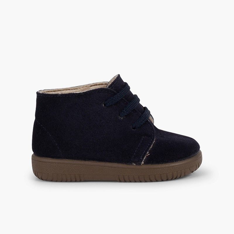Kids Suede Boots with Coloured Laces and Stitchings