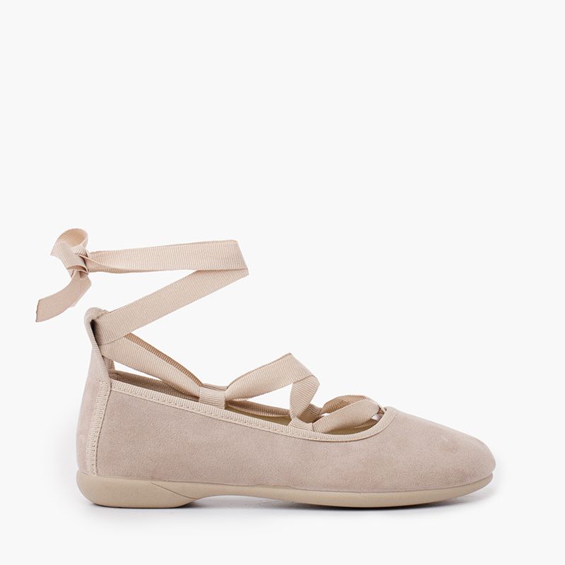 Suede Effect Ballet Pumps With Bows